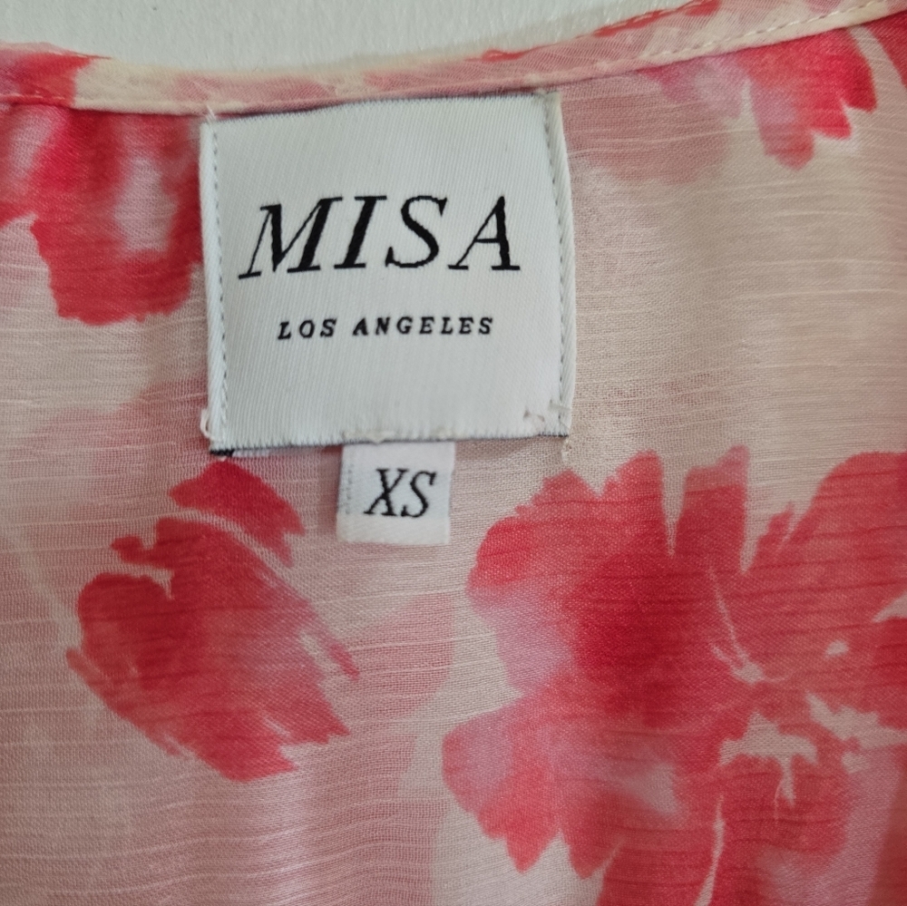 Misa LA Dakota Chiffon Floral Midi Dress XS Hi Lo Assymetrical Hem - Picture 12 of 13